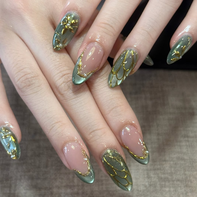 Nail Art Eye Cat - 24 шт. зеленых накладных ногтей «Кошачий